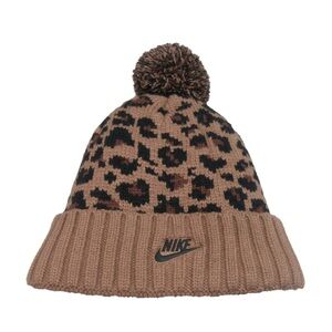 NWOT Nike Leopard Print Beanie—Sherpa Interior, Pom Pom and Embroidered Logo